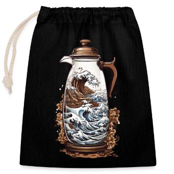 Japanische Kaffeeästhetik Streetwear Style - Verschließbarer Geschenkbeutel aus Baumwolle (25x30cm) - Schwarz - Vorne