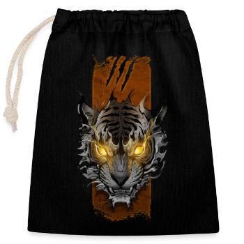 Courroux radieux : Tigre furieux aux yeux brillants - Sac cadeau en coton avec cordon (25 x 30 cm) - noir - Devant