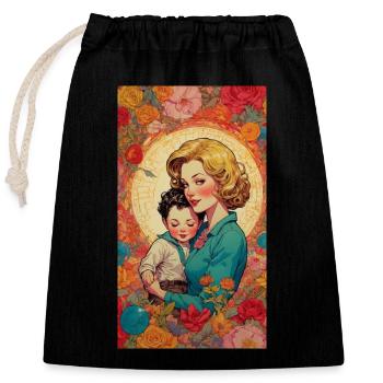 Mother and Child Retro 50s - Closable cotton gift bag (25x30cm) - black - Front