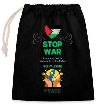 STOP WAR - Free Palestine - Closable cotton gift bag (25x30cm) - black - Front