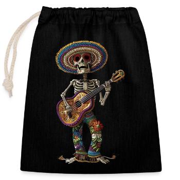Ukulélé Mexicain Squelette - Sac cadeau en coton avec cordon (25 x 30 cm) - noir - Devant