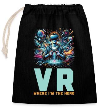 Joueur de VR Jeu de réalité virtuelle Joueur de jeu vidéo Nerd - Sac cadeau en coton avec cordon (25 x 30 cm) - noir - Devant