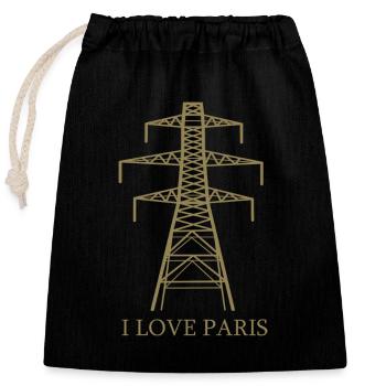 Strommast als Eiffelturm "I Love Paris" Satire - Verschließbarer Geschenkbeutel aus Baumwolle (25x30cm) - Schwarz - Vorne