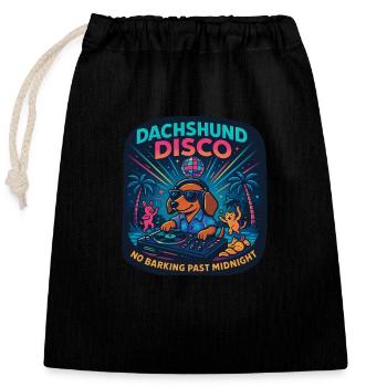 Dachshund Disco – Kein Bellen nachts - Verschließbarer Geschenkbeutel aus Baumwolle (25x30cm) - Schwarz - Vorne