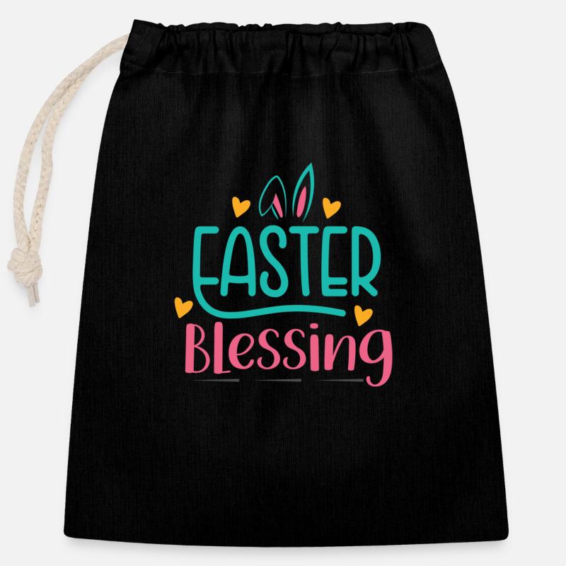 Joyeuses bénédictions de Pâques - Sac cadeau en coton avec cordon (25 x 30 cm) - noir