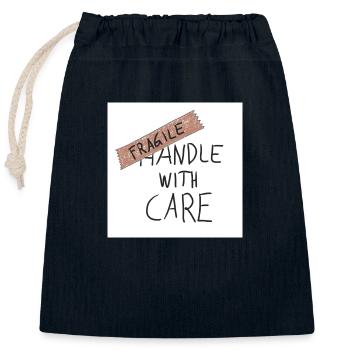 FRAGILE handle with care - Verschließbarer Geschenkbeutel aus Baumwolle (25x30cm) - Navy - Vorne