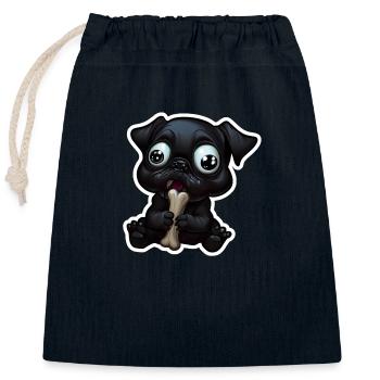 Little, dark Bulldog eating a bone - Verschließbarer Geschenkbeutel aus Baumwolle (25x30cm) - Navy - Vorne