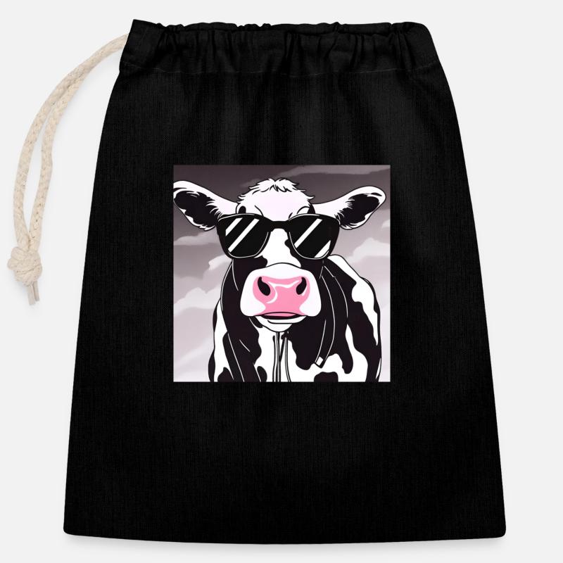 Vache fraîche - Sac cadeau en coton avec cordon (25 x 30 cm) - noir