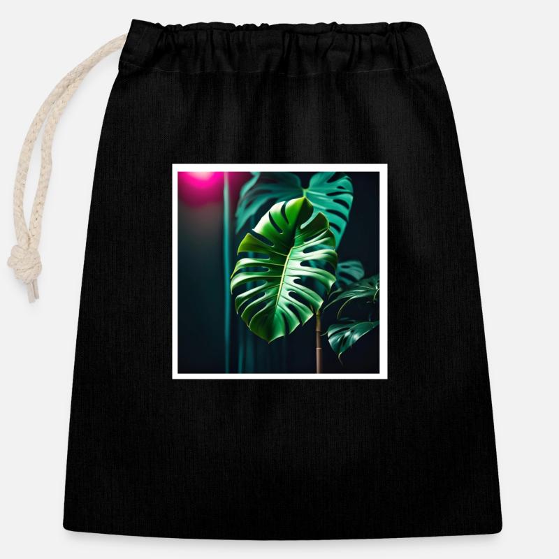 Monstera Leafs#2 - Verschließbarer Geschenkbeutel aus Baumwolle (25x30cm) - Schwarz