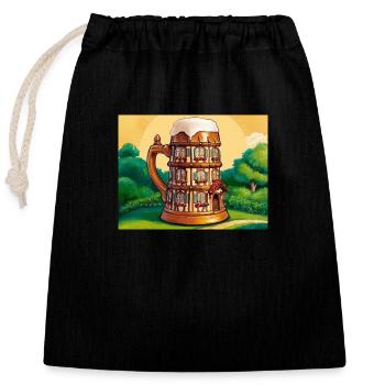 a half-timbered house in the shape of a beer - Closable cotton gift bag (25x30cm) - black - Front