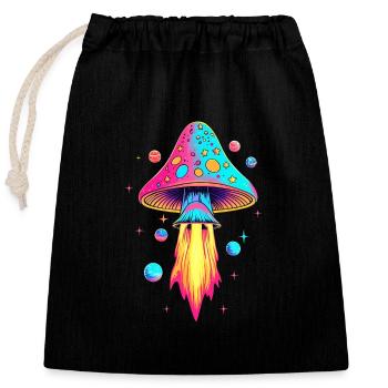 Psychedelic Mushroom Rocket - Verschließbarer Geschenkbeutel aus Baumwolle (25x30cm) - Schwarz - Vorne