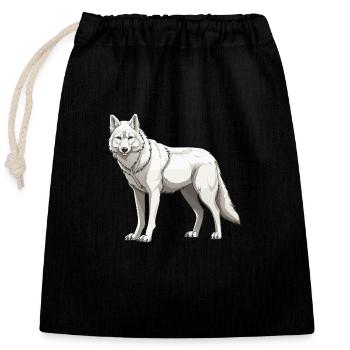 Wolf Tier - Verschließbarer Geschenkbeutel aus Baumwolle (25x30cm) - Schwarz - Vorne