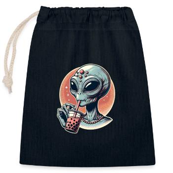 Alien Bubble Tea - Closable cotton gift bag (25x30cm) - navy - Front