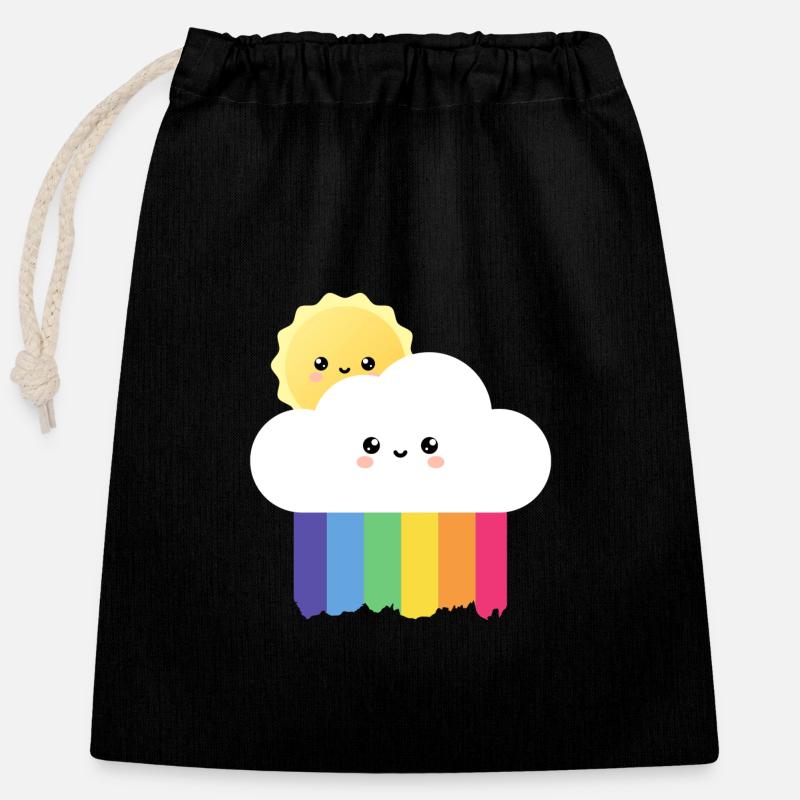 Rainbow Kawaii - Closable cotton gift bag (25x30cm) - black