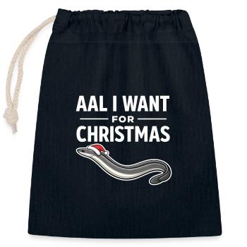 Aal que je veux pour Noël – Chemise drôle d’anguille - Sac cadeau en coton avec cordon (25 x 30 cm) - bleu marine - Devant