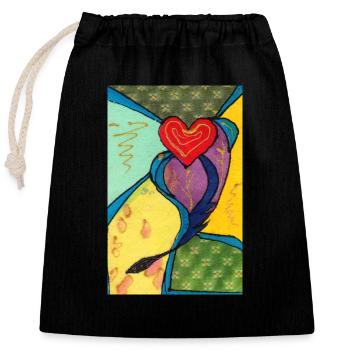 Heart - Closable cotton gift bag (25x30cm) - black - Front