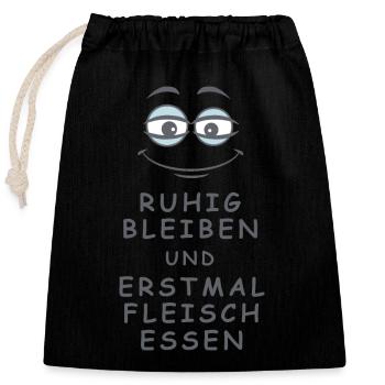 Fleisch essen - Verschließbarer Geschenkbeutel aus Baumwolle (25x30cm) - Schwarz - Vorne
