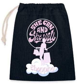 Shopping Queen - Verschließbarer Geschenkbeutel aus Baumwolle (25x30cm) - Navy - Vorne