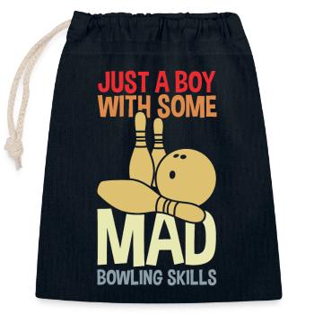 Funny bowling boy - Closable cotton gift bag (25x30cm) - navy - Front
