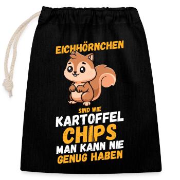 Eichhörnchen - Verschließbarer Geschenkbeutel aus Baumwolle (25x30cm) - Schwarz - Vorne