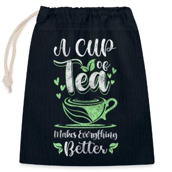 Teeliebhaber Erholung Kräuter Teekanne - Verschließbarer Geschenkbeutel aus Baumwolle (25x30cm) - Navy - Vorne