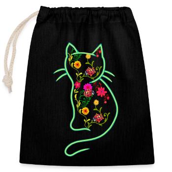 Chat Rétro Printemps Floral Années 80 Coccinelle - Sac cadeau en coton avec cordon (25 x 30 cm) - noir - Devant