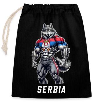 Serbien Wolf Bodybuilding Design - Verschließbarer Geschenkbeutel aus Baumwolle (25x30cm) - Schwarz - Vorne