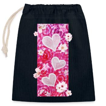 Almond Blossom Hearts - Sonja Ariel von Staden - Closable cotton gift bag (25x30cm) - navy - Front