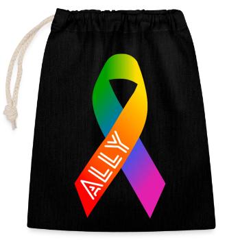Queer Regenbogen Schleife Friedenszeichen - Verschließbarer Geschenkbeutel aus Baumwolle (25x30cm) - Schwarz - Vorne