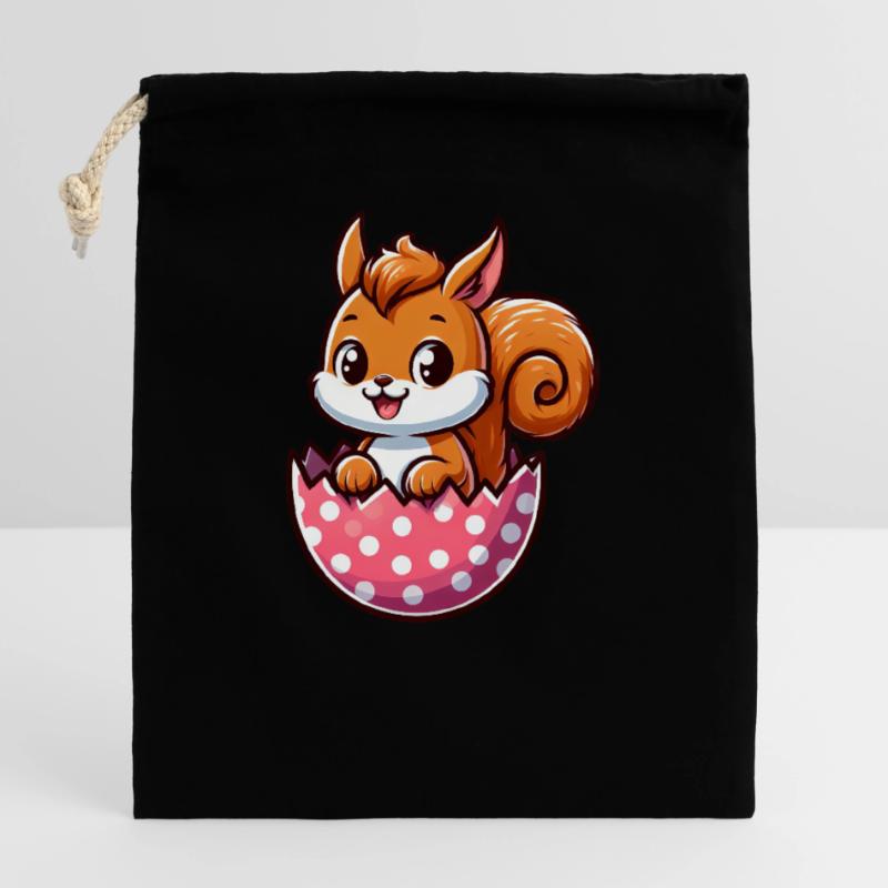 Cute Squirrel with Easter Egg Comic Design Closable cotton gift bag (25x30cm)
