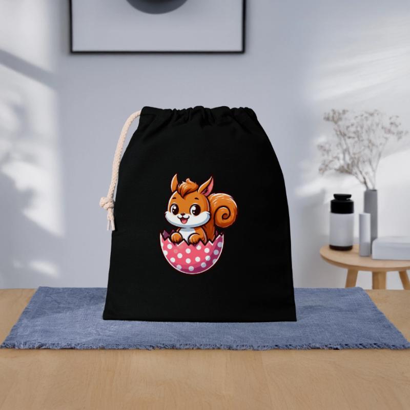 Cute Squirrel with Easter Egg Comic Design Closable cotton gift bag (25x30cm)
