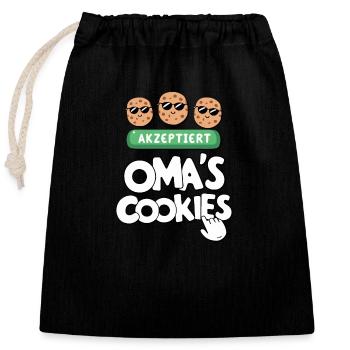 Omas Cookies – Lustig Oma Spruch Küche Backen - Verschließbarer Geschenkbeutel aus Baumwolle (25x30cm) - Schwarz - Vorne
