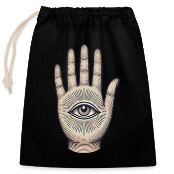 Auge in der Hand Mystisches Symboldesign - Verschließbarer Geschenkbeutel aus Baumwolle (25x30cm) - Schwarz - Vorne