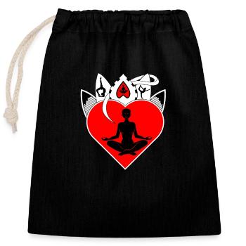 Mon cœur bat pour le yoga et la méditation - Sac cadeau en coton avec cordon (25 x 30 cm) - noir - Devant