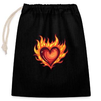 Coeur, Feu, Amour - Sac cadeau en coton avec cordon (25 x 30 cm) - noir - Devant