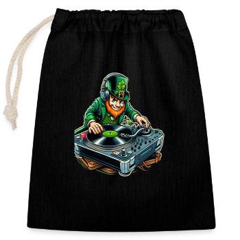 DJ Leprechaun (Irish Leprechaun) - Closable cotton gift bag (25x30cm) - black - Front