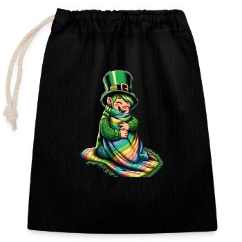 Gemütlicher Leprechaun (Irischer Kobold) - Verschließbarer Geschenkbeutel aus Baumwolle (25x30cm) - Schwarz - Vorne