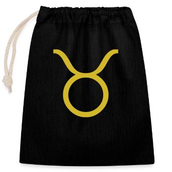 Zodiac sign Taurus, exclusive t-shirt design - Closable cotton gift bag (25x30cm) - black - Front