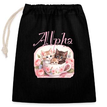 katze in tasse,katze, tasse,alpha, rosa, rosen - Verschließbarer Geschenkbeutel aus Baumwolle (25x30cm) - Schwarz - Vorne