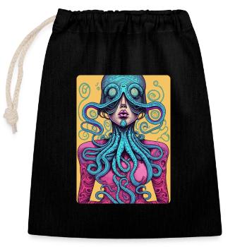 Mystical and Mysterious Pink Half-Woman, Half-Octo - Closable cotton gift bag (25x30cm) - black - Front