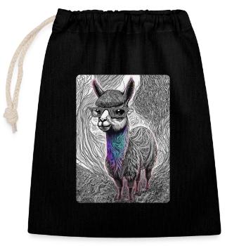 Schwarz-weißes Lama mit Brille - Verschließbarer Geschenkbeutel aus Baumwolle (25x30cm) - Schwarz - Vorne