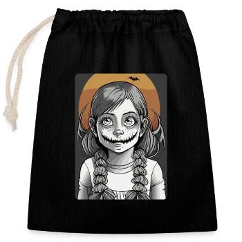 Scary Little Girl with Horrible Mouth - Closable cotton gift bag (25x30cm) - black - Front