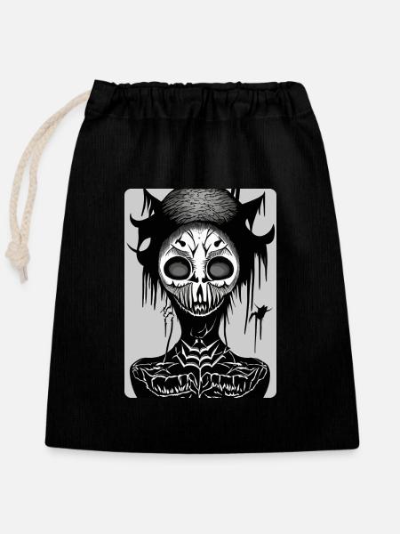 Scary Black and White Masked Skull Face - Closable cotton gift bag (25x30cm) - black