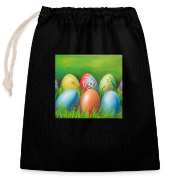 Bunte Ostereier - Verschließbarer Geschenkbeutel aus Baumwolle (25x30cm) - Schwarz - Vorne