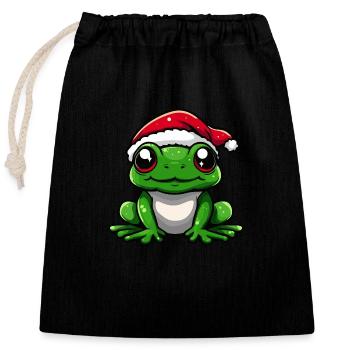 Frog Christmas Cute - Closable cotton gift bag (25x30cm) - black - Front