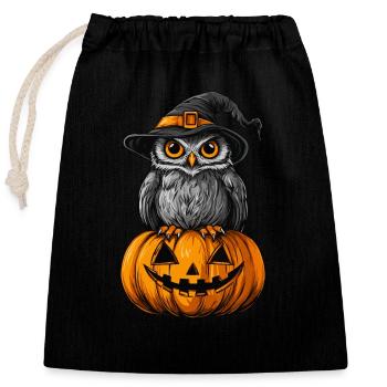 Lustige Halloween Eule - Verschließbarer Geschenkbeutel aus Baumwolle (25x30cm) - Schwarz - Vorne