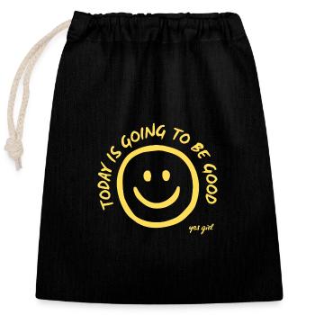 Yes Girl Smile Handzeichnung Gelb - today good - Verschließbarer Geschenkbeutel aus Baumwolle (25x30cm) - Schwarz - Vorne