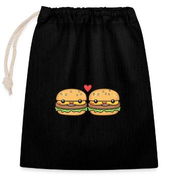 Burger Couple Amour Coeur Bande Dessinée - Sac cadeau en coton avec cordon (25 x 30 cm) - noir - Devant
