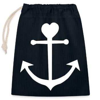 Herzanker mit Herzspitze - Verschließbarer Geschenkbeutel aus Baumwolle (25x30cm) - Navy - Vorne