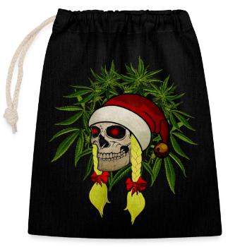 Totenschädel Frau Hanf Weihnachten Mütze Zöpfe - Verschließbarer Geschenkbeutel aus Baumwolle (25x30cm) - Schwarz - Vorne